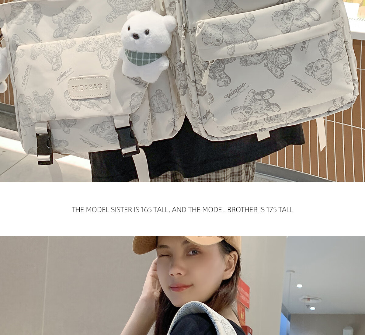 JINSHI WQ Backpack for Female Middle And High School Students, Large Capacity Double Shoulder Bag, New Travel Style, Aesthetically Pleasing Two-Piece Set, Student Backpack 6