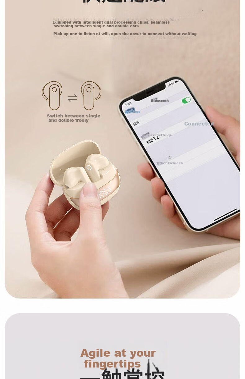 EARISE [Berlin Voice] Mini Compact Short Handle True Wireless Noise-Cancelling Semi-In Earphones for Music, Sports, Gaming with Low Latency And High Sound Quality Bluetooth Headphones M212 White 15