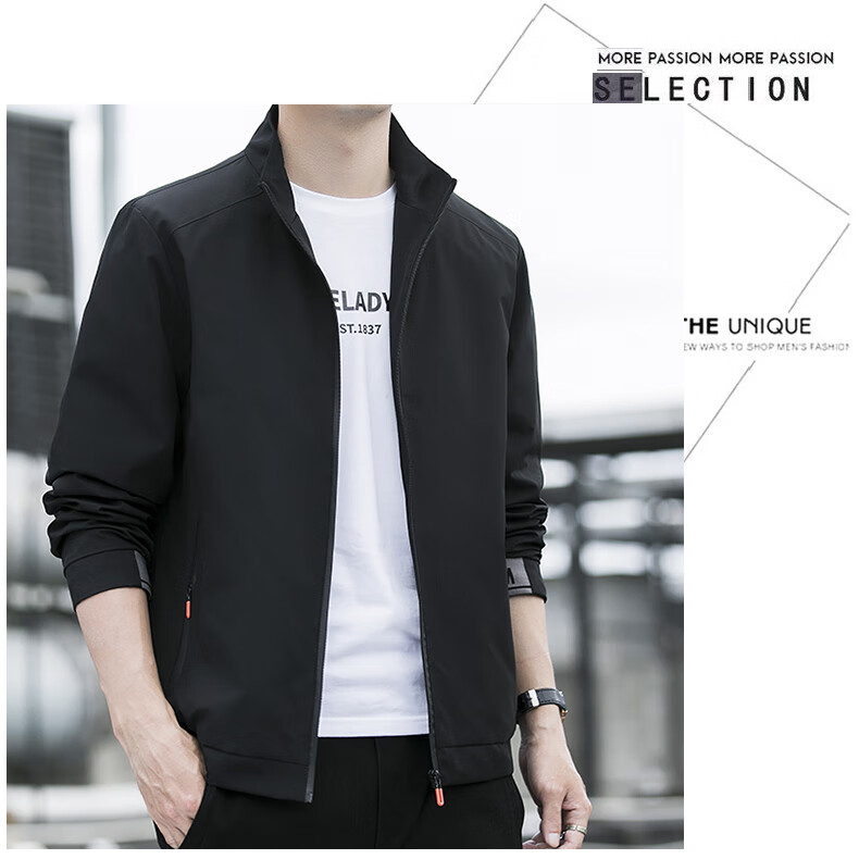 ROMON Men's Autumn Business Casual Stand Collar Windproof Warm Jacket 6618 Black L 12