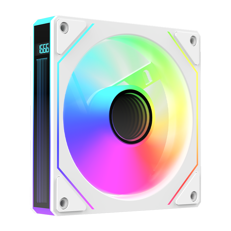 AOC T128RW/93 White 12CM Desktop Case Cooling Fan with Digital Speed Display / ARGB Synchronized Lighting / 5V 3-Pin Daisy Chain / PWM Temperature Control / Multi-Layer Mirror / Hydraulic Quiet Operatio