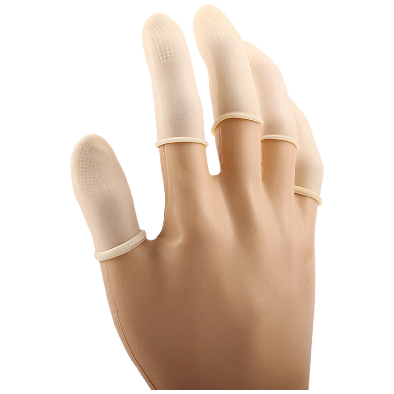 Houchuang Non-Slip Finger Cots, Latex Rubber Work Gloves, Thickened Wear-Resistant Anti-Slip, White with Linen Dots [M/medium Size] 100 Pieces [Jingcang Fast Delivery]