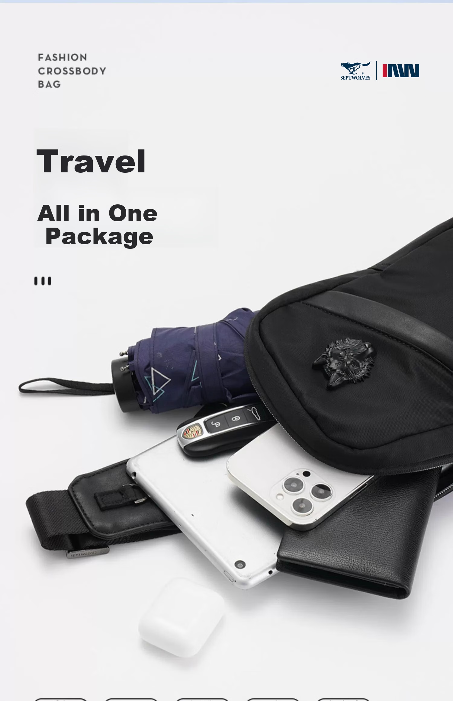 SEPTWOLVES Crossbody Bag for Men, Chest Pack, Lightweight Shoulder Bag with Large Capacity, Water-Resistant, Casual Travel Cycling Fitness Satchel 5