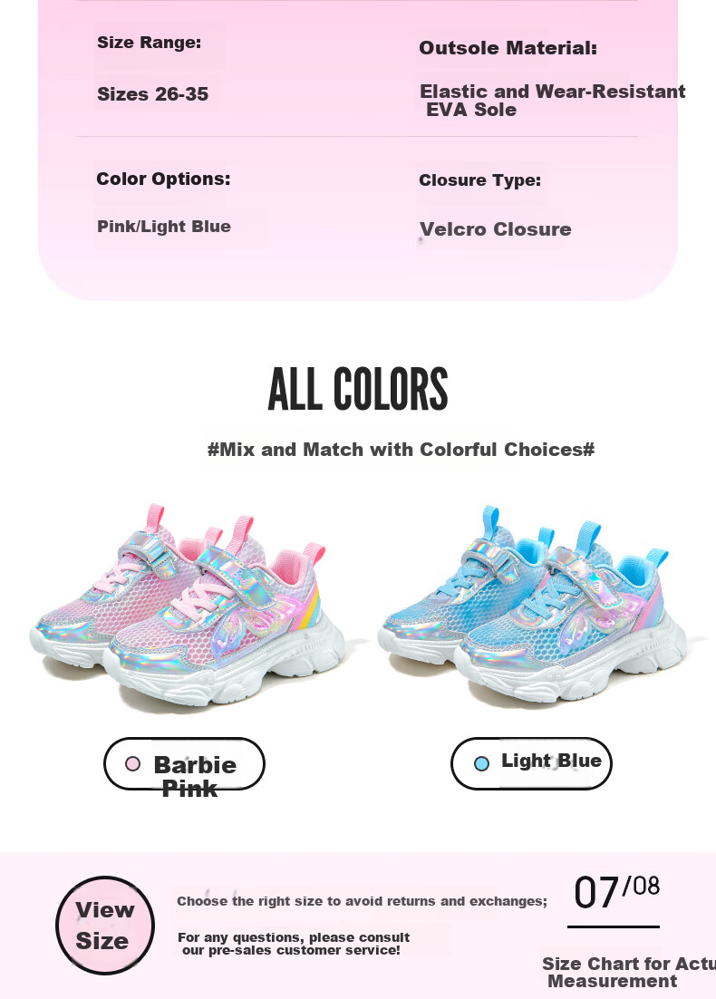Barbie Girls' Spring And Autumn Princess Style Outdoor Running Shoes, Travel Student Dad Shoes Sneakers DA6707 Blue Size 30 7
