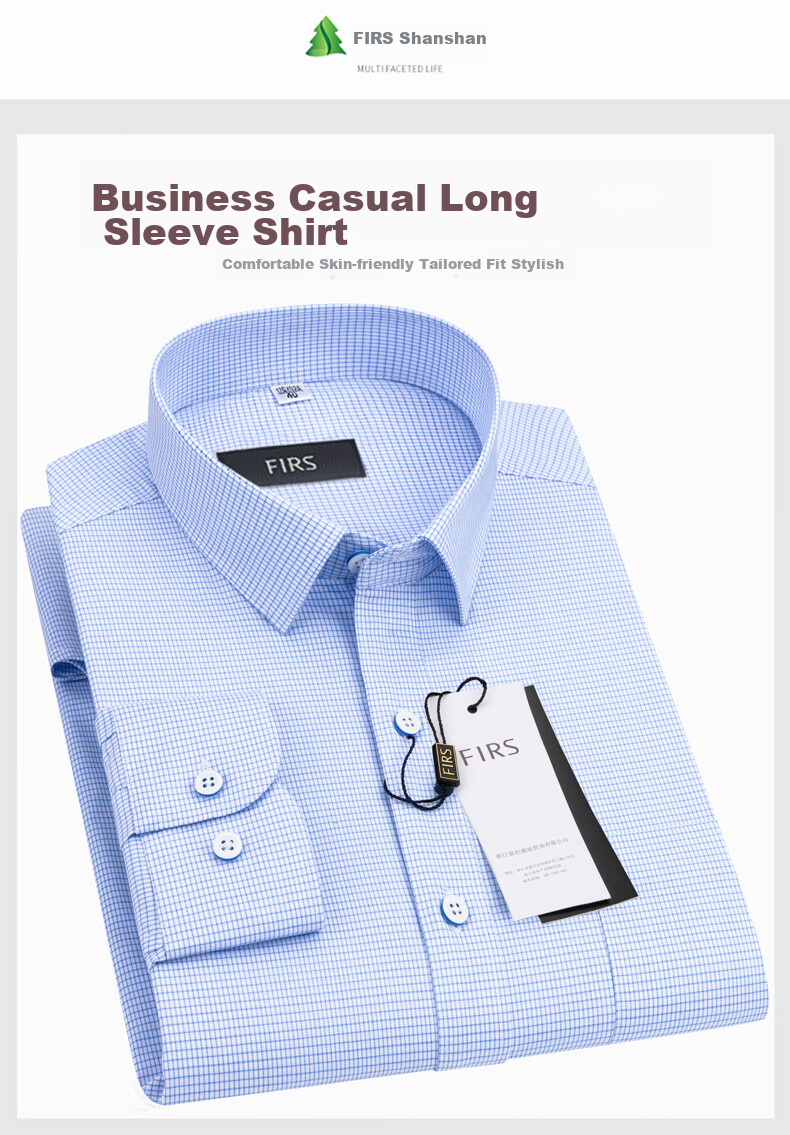 FIRS Long-Sleeve Shirt for Men, Middle-Aged And Young Business Casual Plaid Shirt TRT4450 Blue Plaid Long-Sleeve Size 38 1