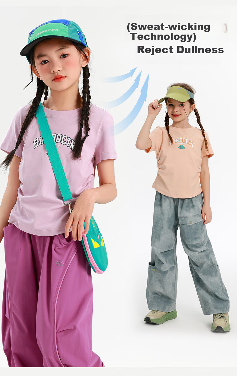BANDOCIN Cloud-Feel Cotton Girls' Summer Short-Sleeve T-Shirt for Older Children, New Style 2025 Kids' Trendy Summer Top, Sky Blue, Size 150 2