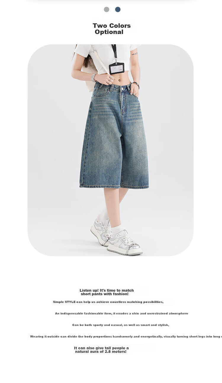 Free Style Vintage High Waist Denim Shorts Women 2026 Summer New Loose Slim Fit Petite Straight Wide Leg Cropped Pants 2