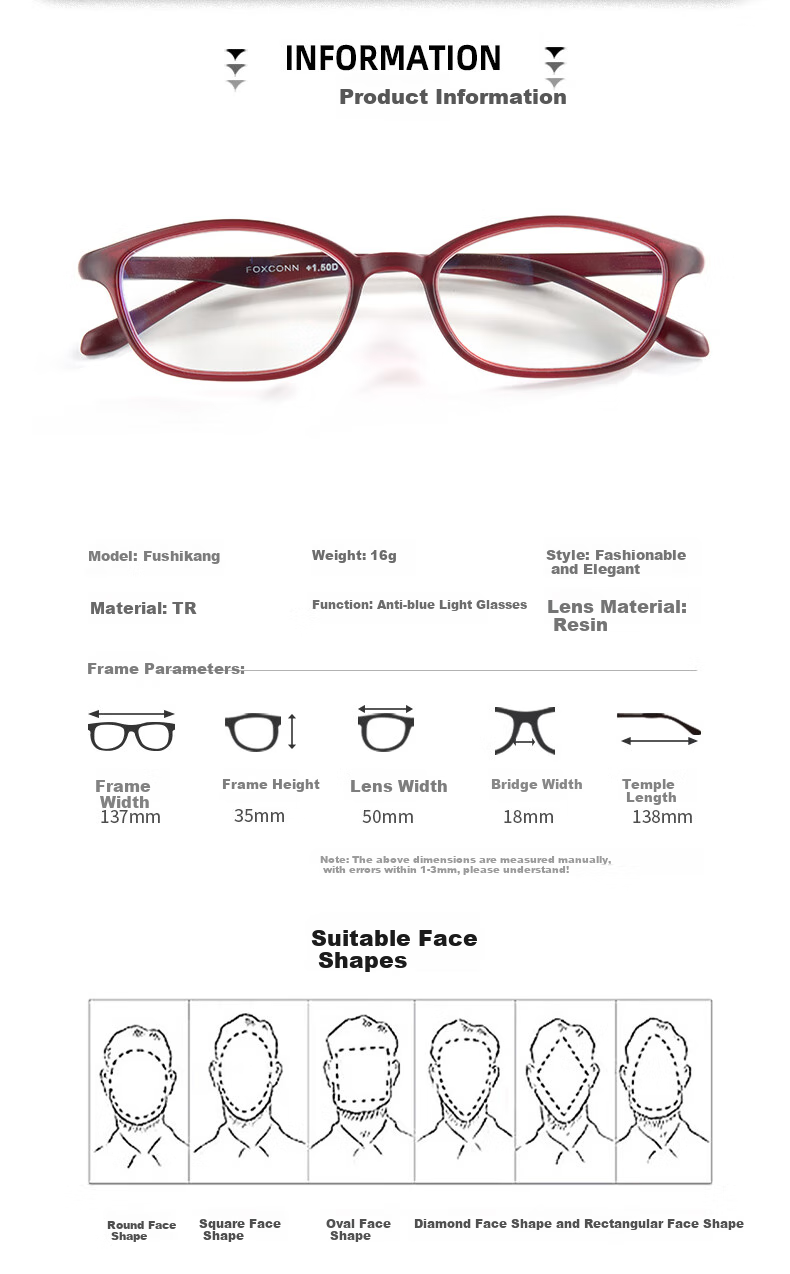 Fushikang Anti-Blue Light Women's TR90 Imported Ultra-Light Reading Glasses for Middle-Aged And Elderly, TJ010 Wine Red +2.5 Diopters 8