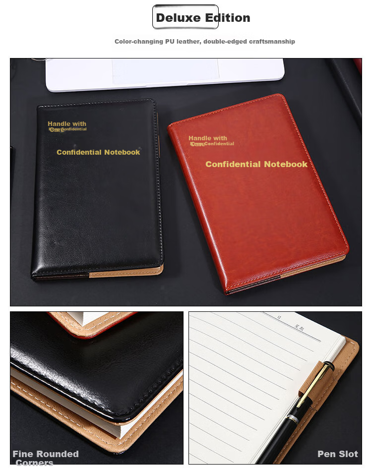 Xuchenwenju Confidential Notebook A5 Brown 100 Sheets 200 Pages with Page Numbers, Meeting And Study Notebook, Unit Record Political Theory Education Military Training, Customizable Logo 3