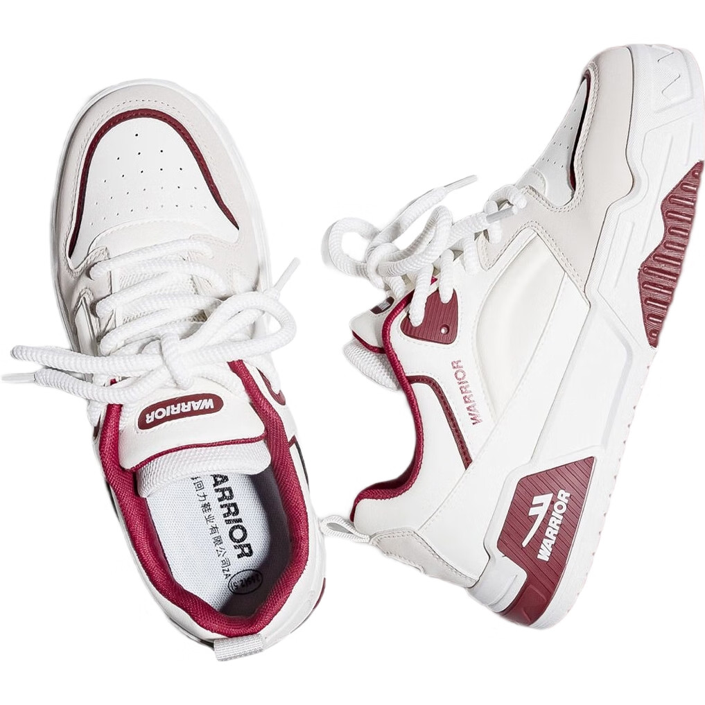 Warrior Official Casual Shoes for Men And Women, Winter Sports Sneakers for Couples, White/red Leather Upper, Size 41