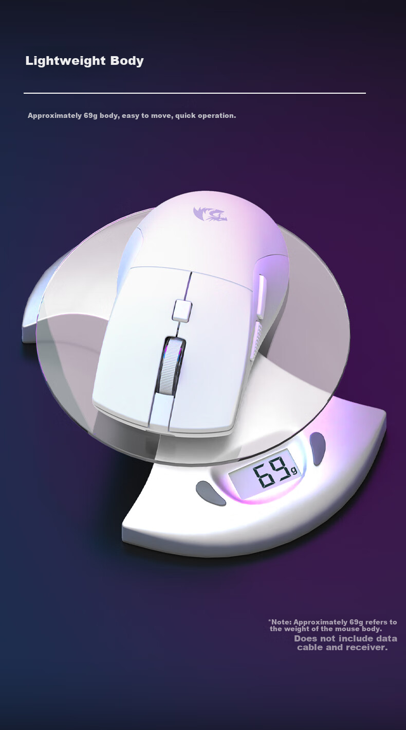 REDRAGON G69 Gaming Mouse, Comfortable for Hand, Wireless Mouse, E-Sports Mouse, Office Mouse, New Year Gift, Tri-Mode, White 7