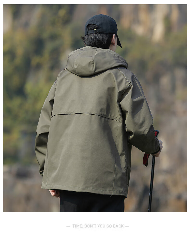 JEEP Men's Spring Autumn Loose Hooded Jacket Casual Workwear Outdoor Mountaineering Coat Black XL 3