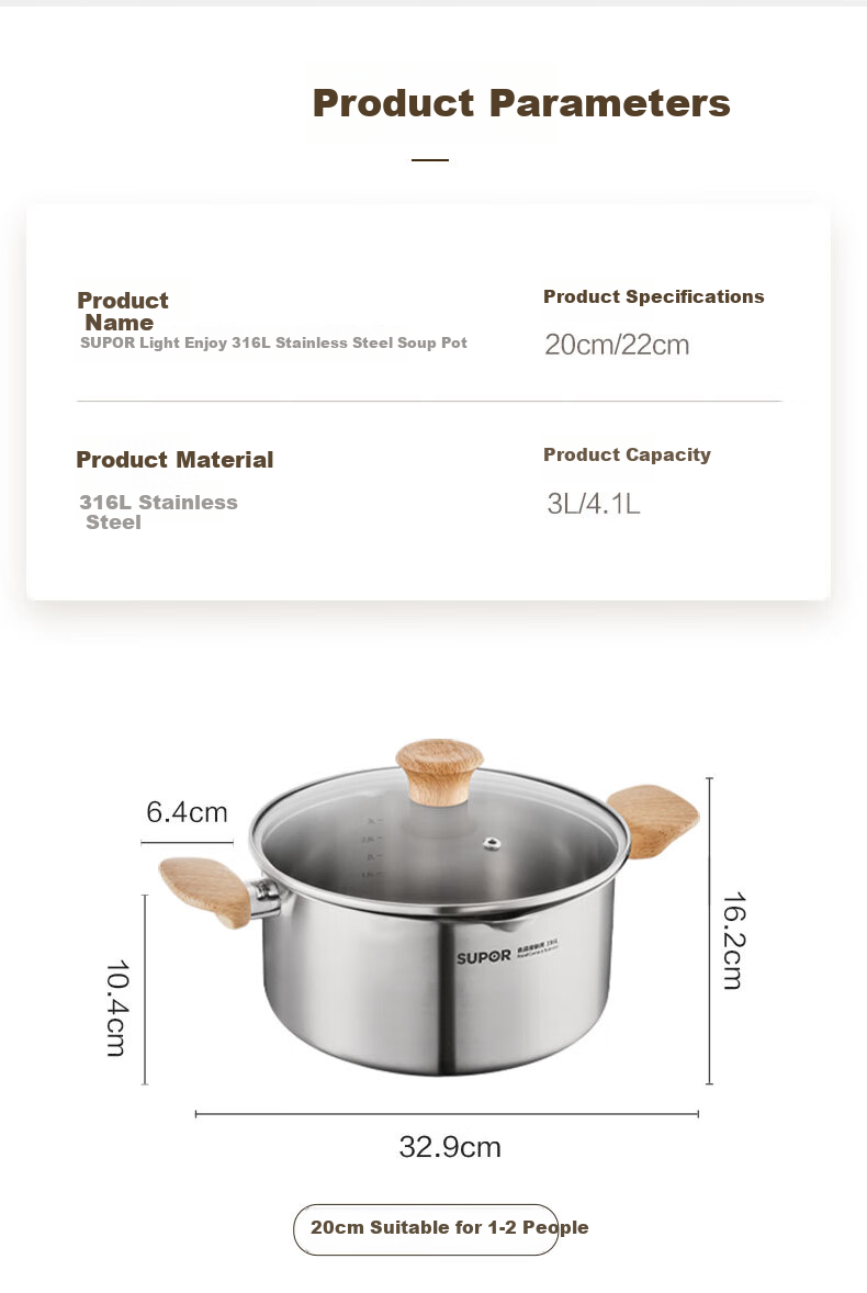SUPOR Light Enjoyment 316L Stainless Steel Soup Pot 24cm for Noodles, Porridge, Stewing, Compatible with Gas Stove and Induction Cooker ET24YHS01 21