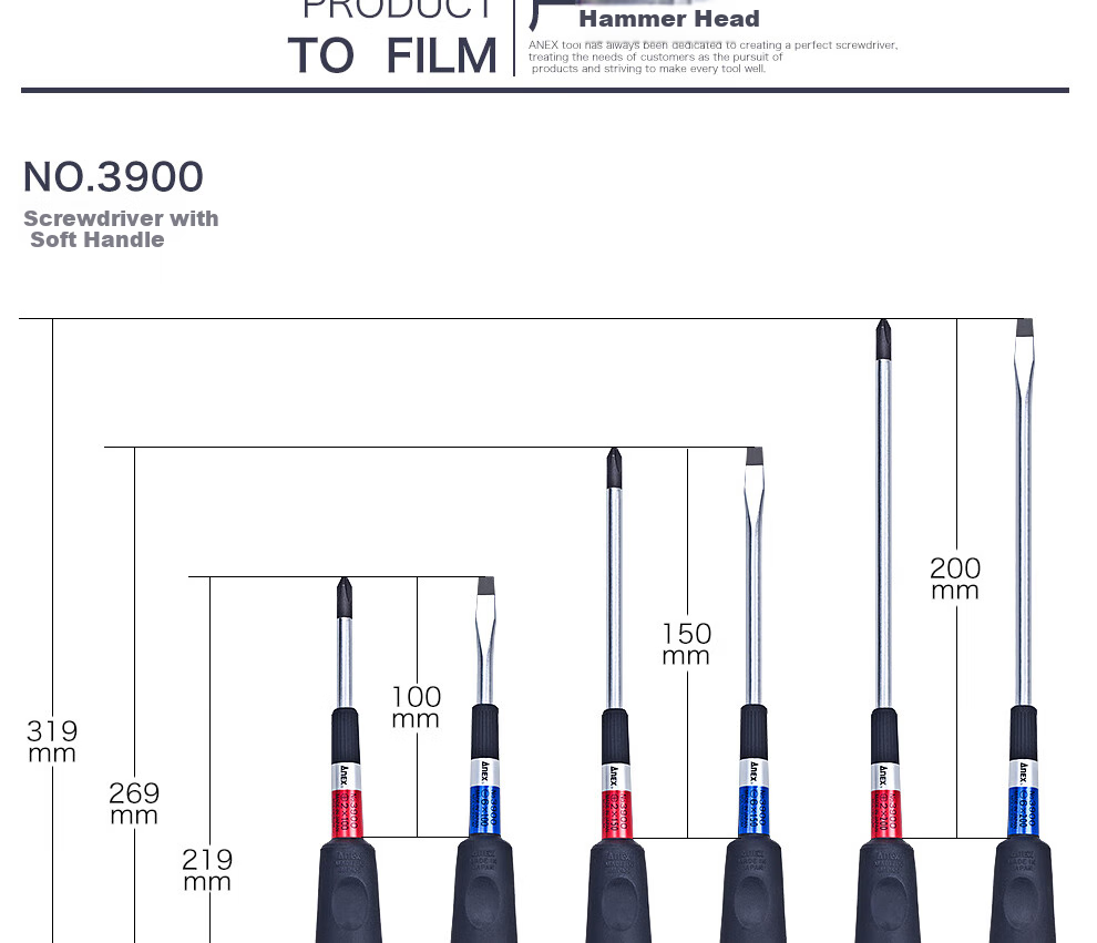 ANEX No.3900 Soft Handle Screwdriver, Flathead Strong Magnetic Screwdriver, Slotted Screwdriver, 6.0X100mm 8