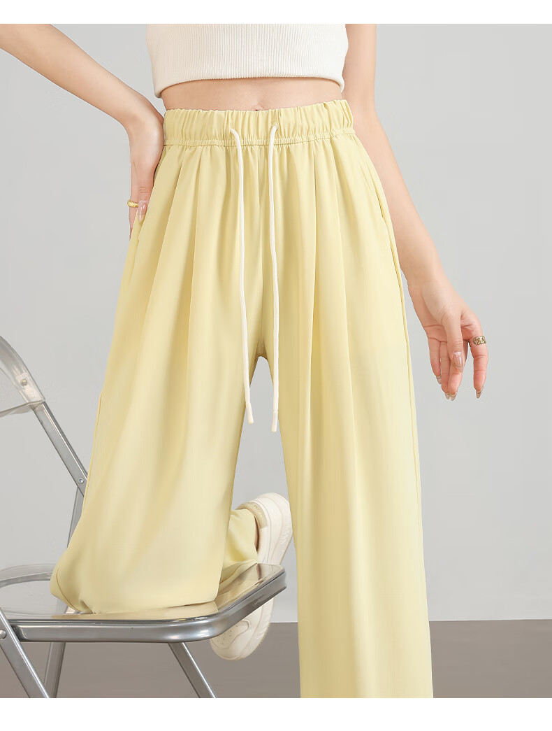 XUEXIMAN Ice Silk Wide-Leg Pants, Lightweight Women's Style, New Summer 2025 Trousers, Breathable Draping Straight-Leg Casual Pants, Cool High-Waist Pants 9