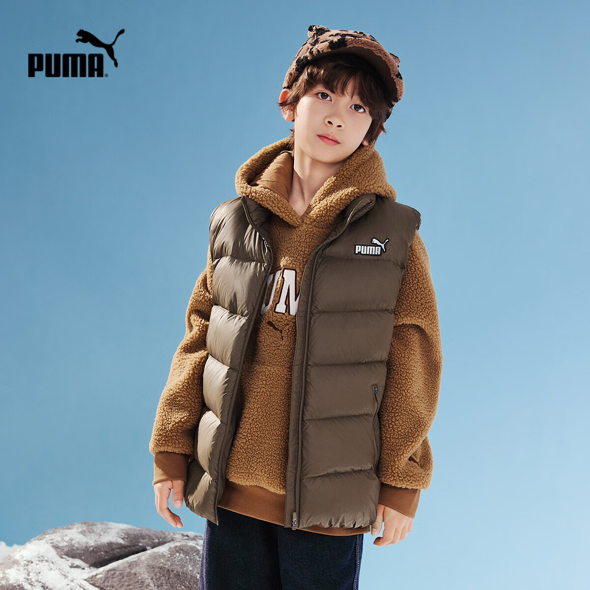 PUMA New Kids Winter Down Vest Lightweight Warm Stylish Smoke Gray 50501 Size 120