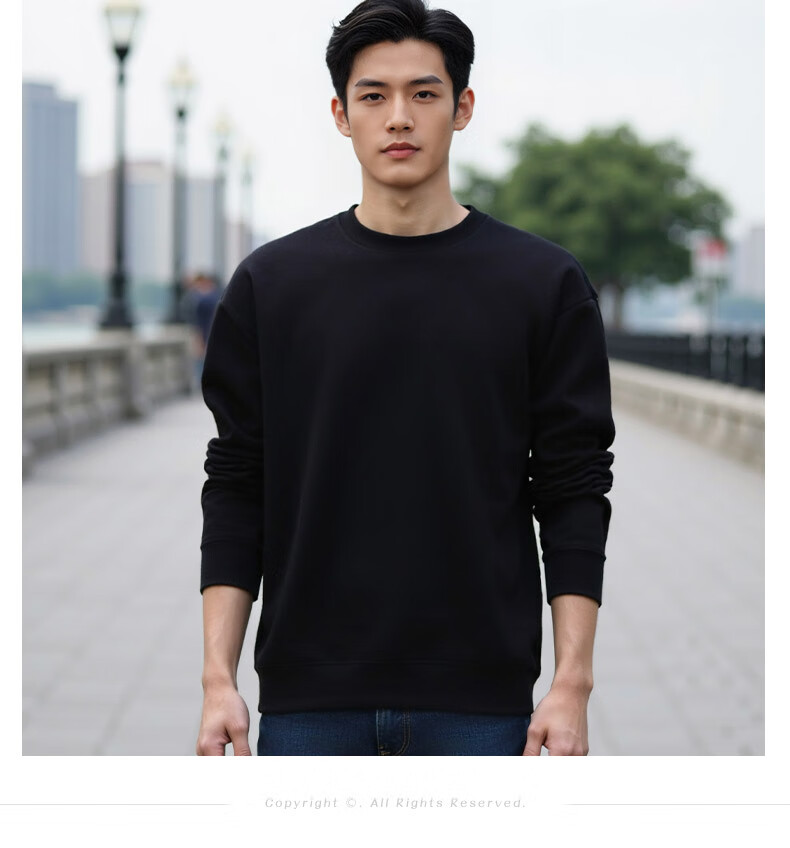 ROMON Men's Sweatshirt Spring and Autumn Milk Silk Heavyweight 300G Casual Fashion Loose Long Sleeve Basic Shirt for Men 7