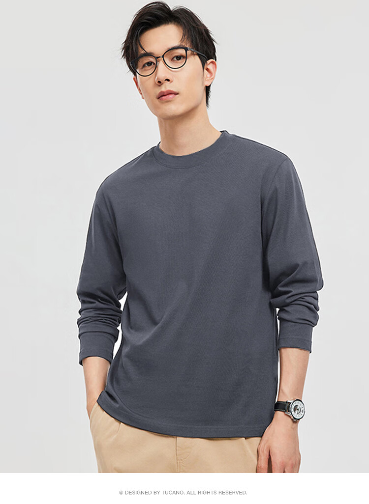 TUCANO Long-Sleeve T-Shirt for Men, Spring And Autumn Pure Cotton Round Neck Undershirt, Casual Comfortable Versatile Top, Men's Clothing, Black, Size M 4