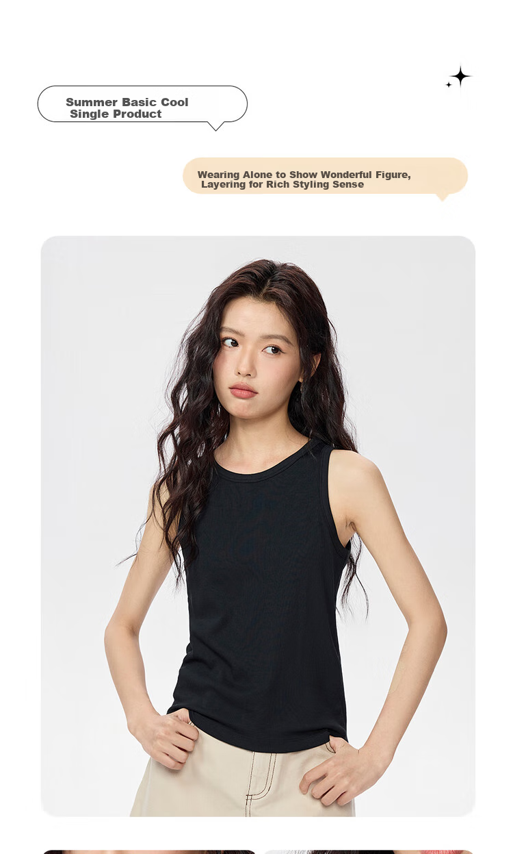 Giordano Women's New Solid Color Simple Style Ribbed Knit Slim-Fit Round Neck Sleeveless T-Shirt 13324209 4