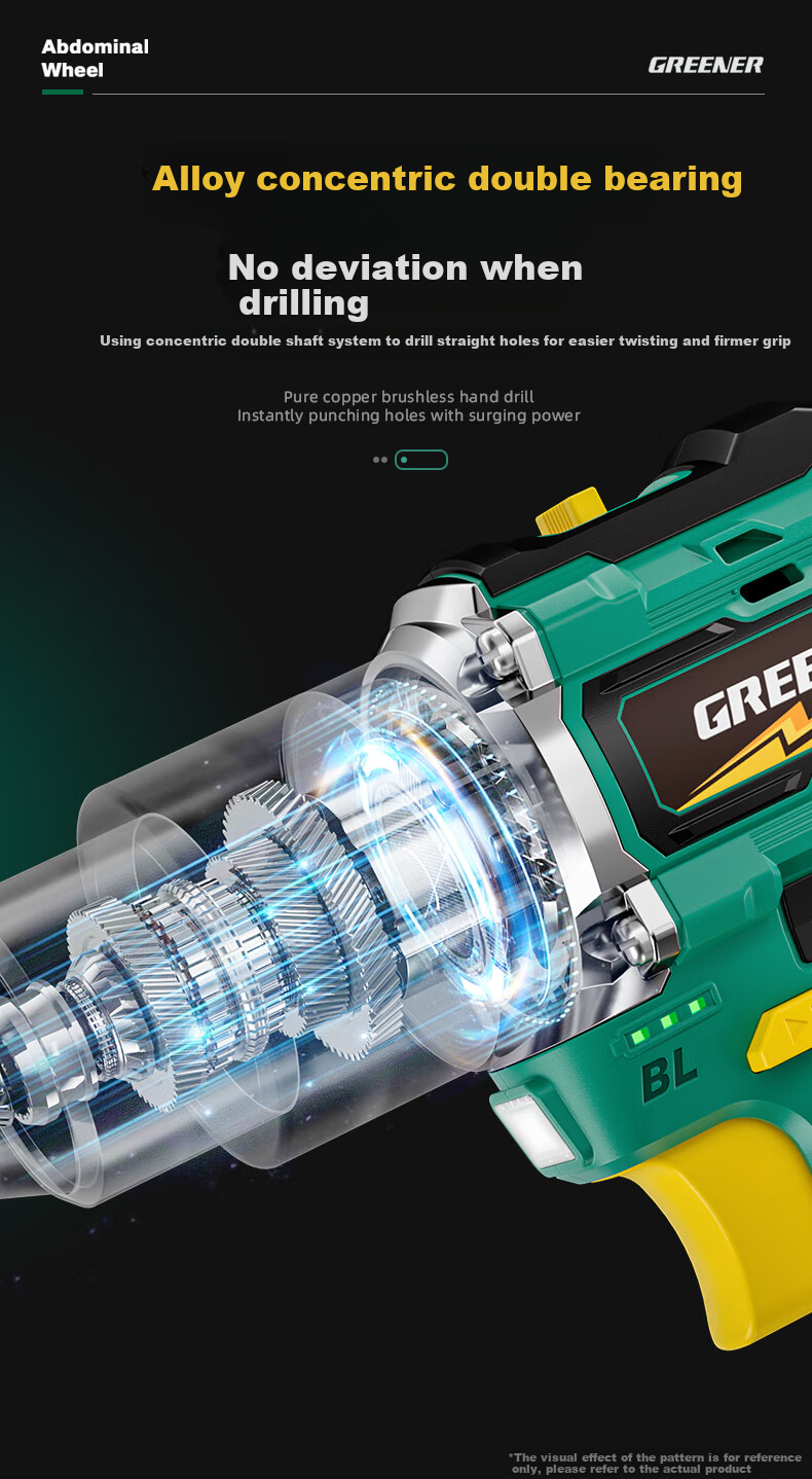 GREENER Dagaopao 16.8V Brushless Impact Drill Lithium Electric Screwdriver [Impact + Hammering] 70N.M One Battery 7