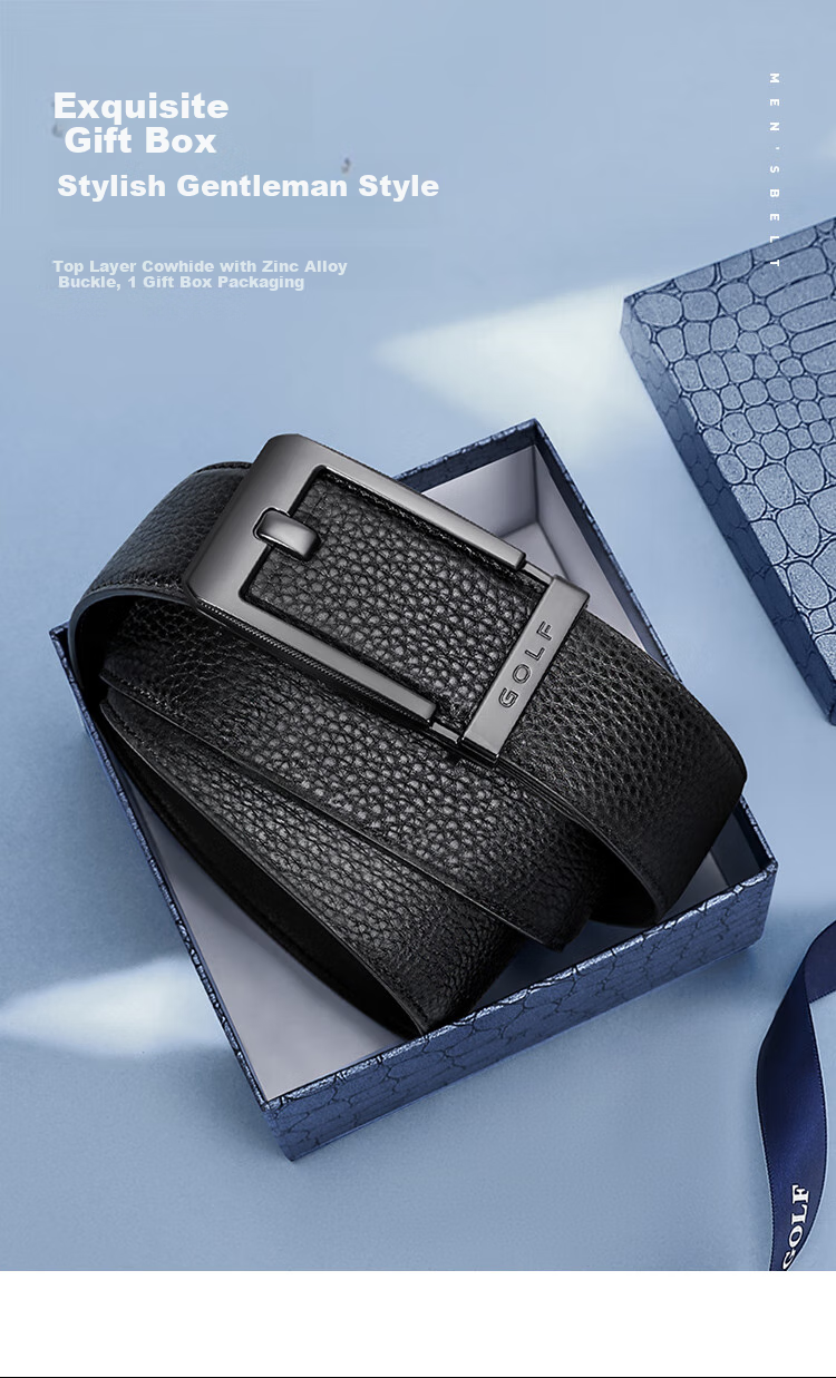 GOLF Men's Belt, Top-Grain Leather, Versatile Business Casual Jeans Belt, Gift Box Packaging, Present for Boyfriend Or Husband 2
