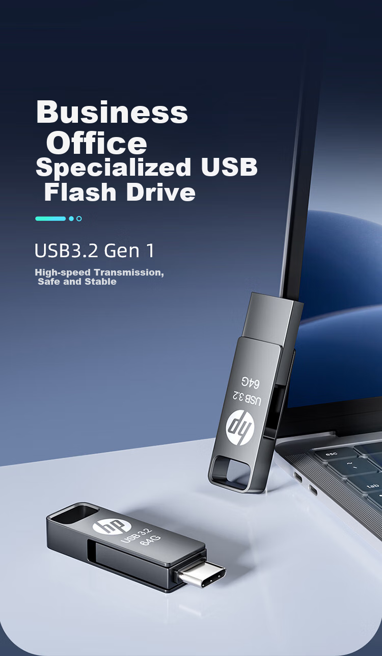 HP 32GB Dual Interface Type-C Compatible USB Flash Drive for Phones And Computers, USB 3.2 High-Speed Transfer, Aviation-Grade Metal Gray Design, Large Capacity, for Car Use, Office Work And Study 2