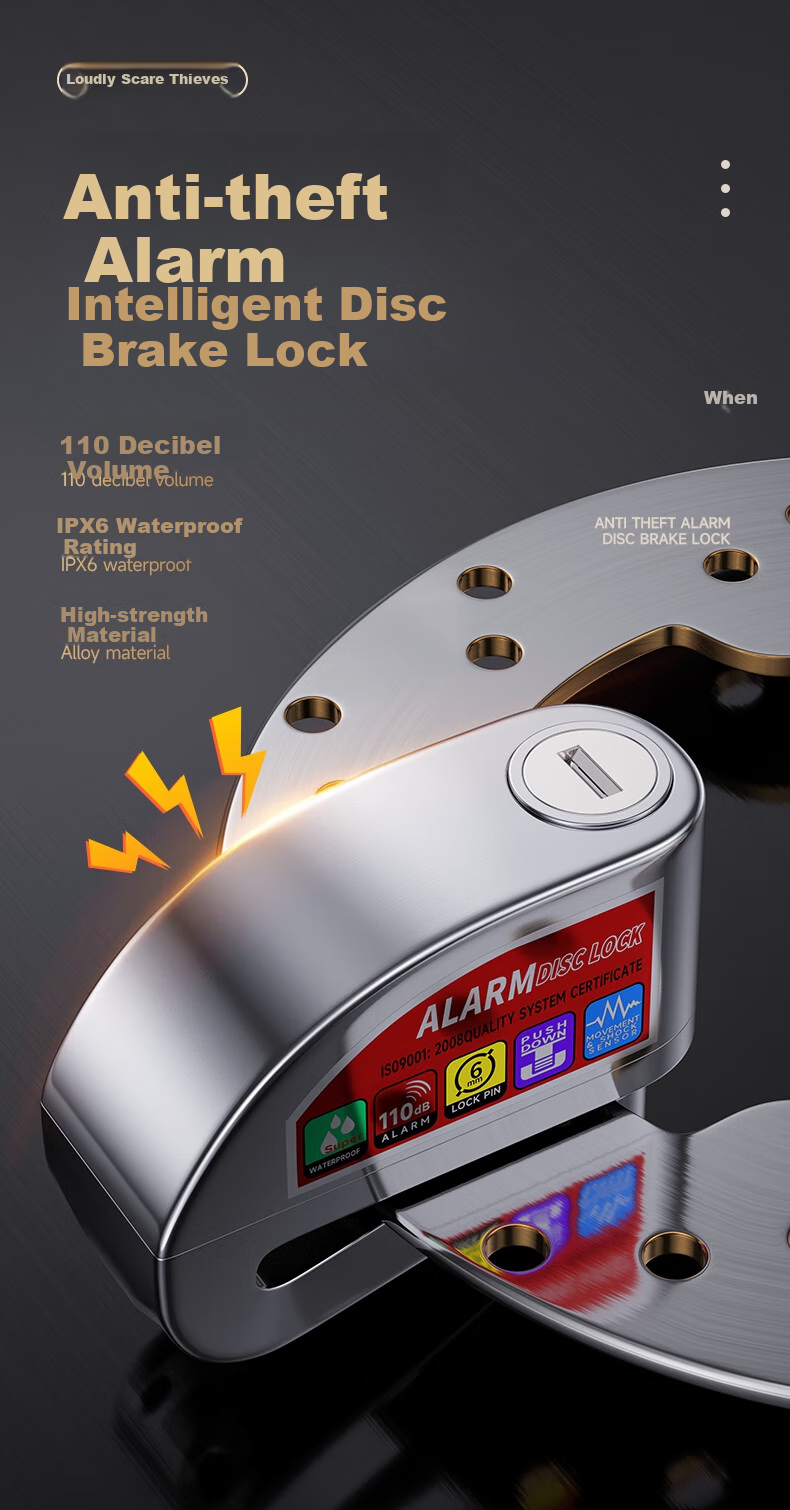 Puda Disc Brake Lock, Motorcycle Lock, Anti-Theft Lock, Mountain Electric Bicycle Lock, Anti-Theft Alarm with Reminder Rope, Fixed Bag 1