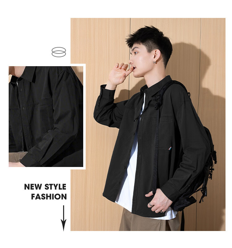 TonLion 2025 Spring Men's Shirt, Long Sleeves with Pockets And Hem, Men's Top 9