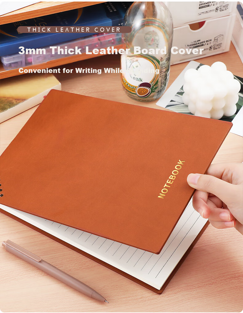 Faramon B5 Notebook Spiral Bound with Diagonal Flip, Thickened Simple Design for Middle School And High School Students, Comfortable to Hold, Aesthetically Pleasing Journal for College Students And Postgraduate Exam Preparation, Brown Color 5