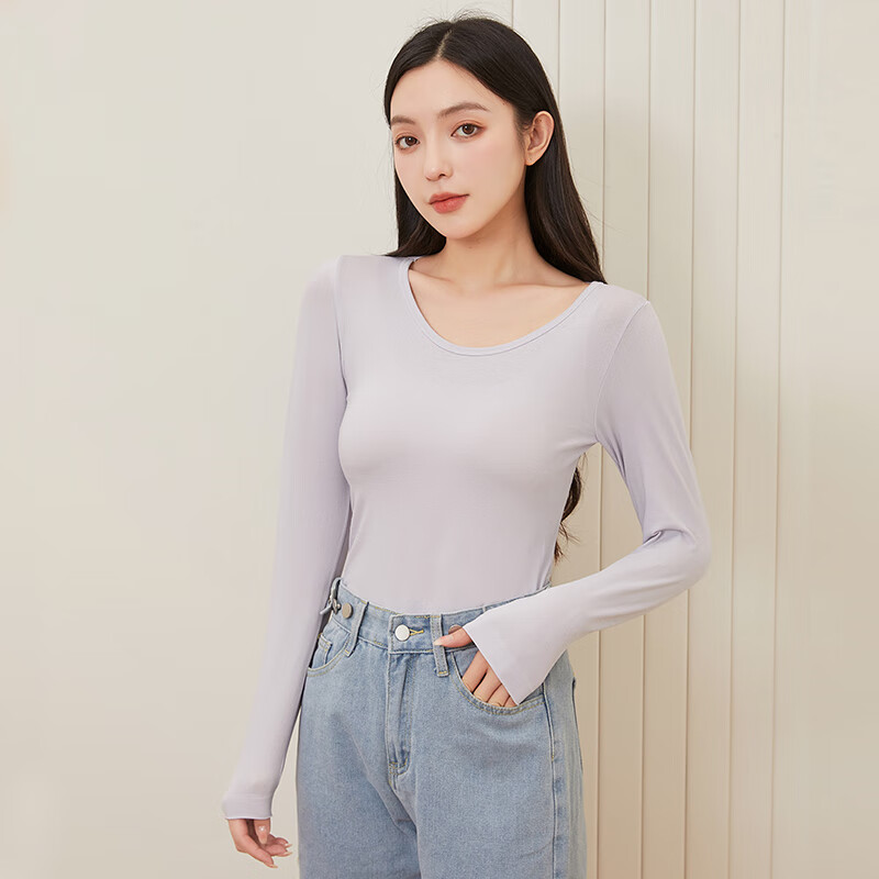 Langsha Women's Cotton Thin Slim Fit Versatile Stylish Long Sleeve Seamless Cotton Sweater Autumn Winter New Base Shirt 12