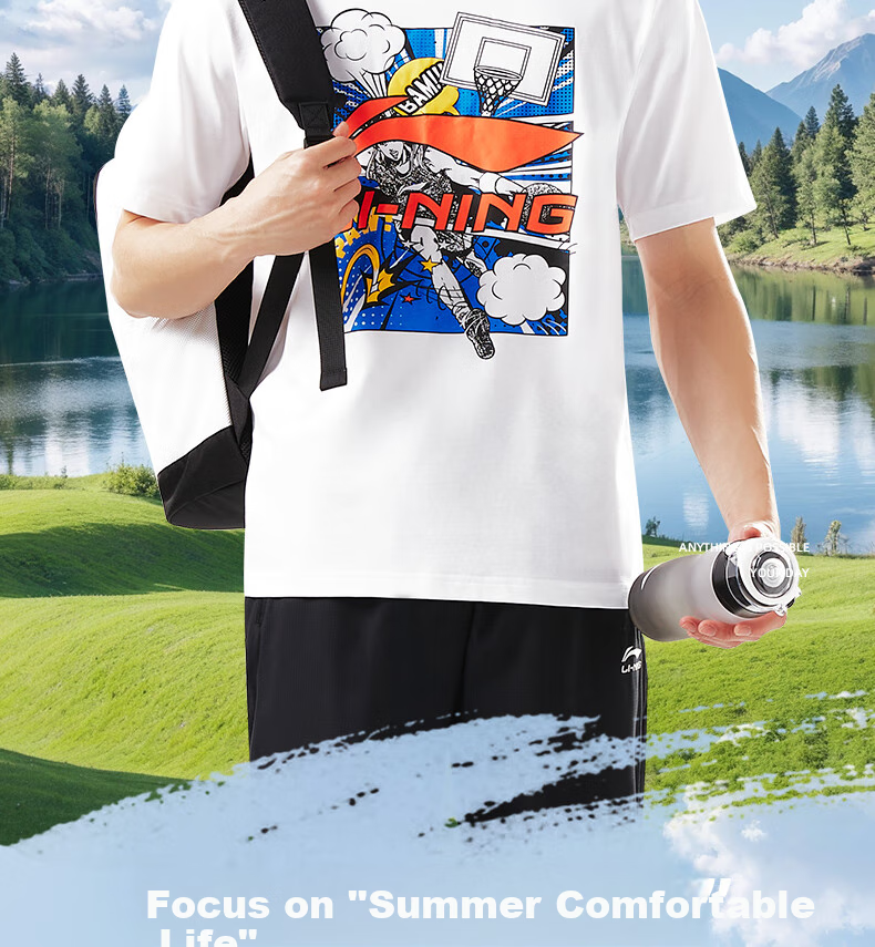 LI-NING Summer Lightweight Breathable Sports T-Shirt Men Loose Comfortable Short Sleeve Fashion Casual Classic Versatile Crew Neck Tee 2