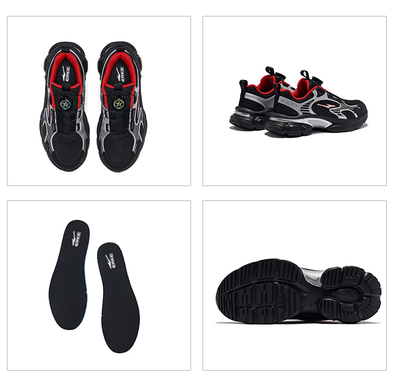 ERKE Kids Boys Girls Running Shoes Children Dial Buckle Cushioning Sports Shoes Black/Crystal White Size 38 19