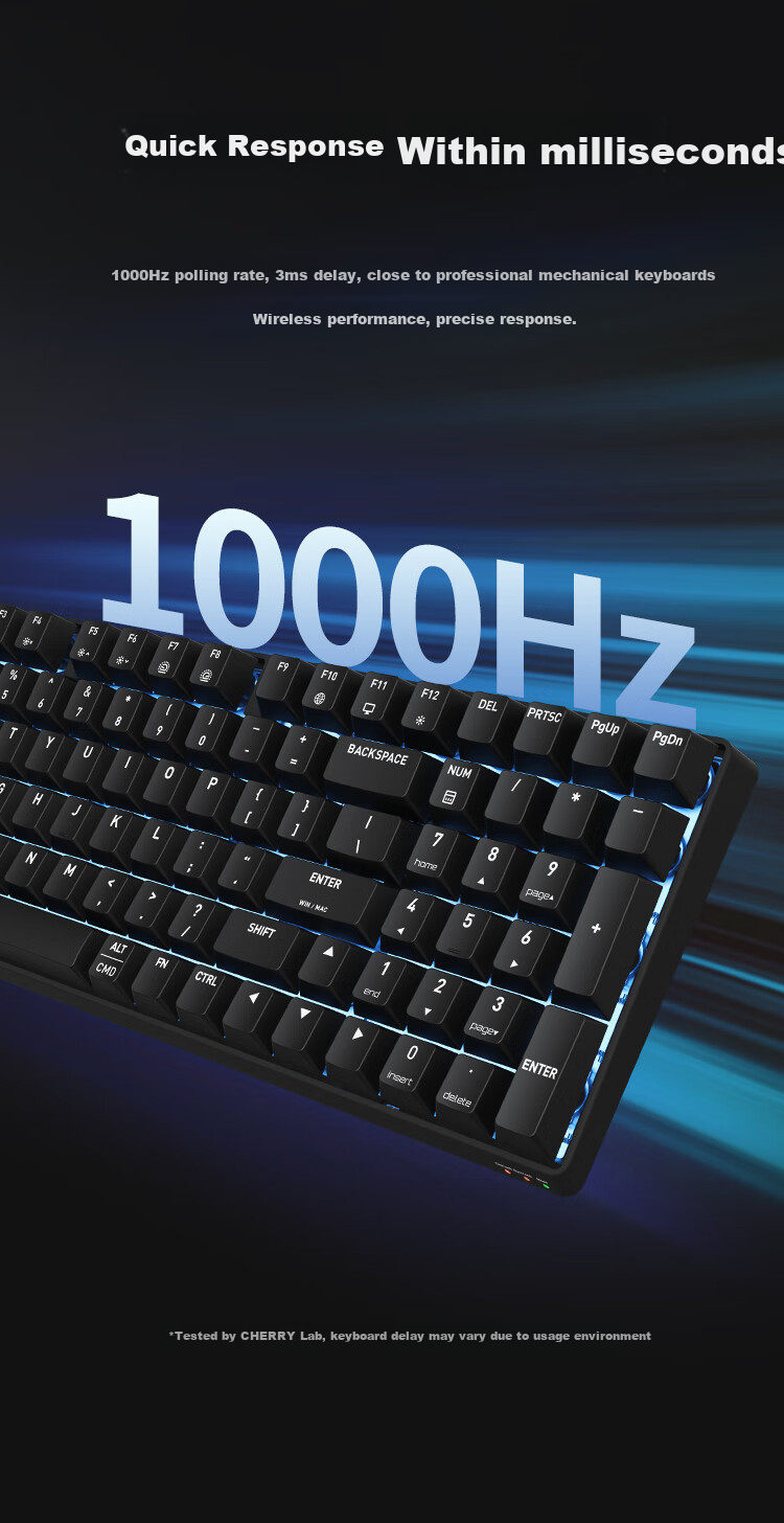 CHERRY K37 Thin Film Keyboard, 98 Keys, Wireless Gaming Keyboard, Office Computer Keyboard with Bluetooth Tri-Mode, RGB Lighting Effects, Compatible with WIN/MAC, Submarine Black 6