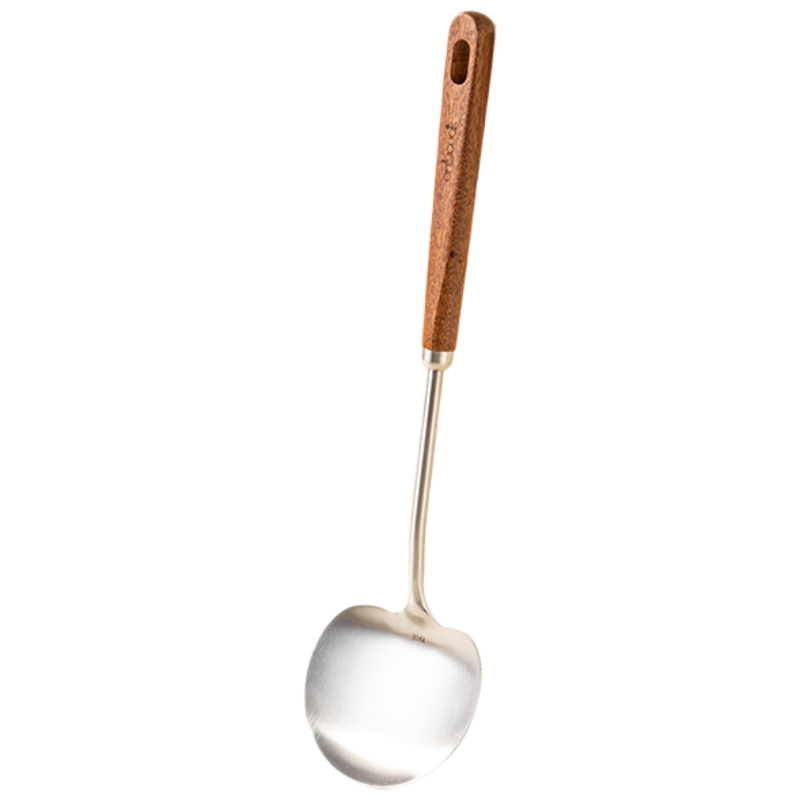 Onlycook 316L Stainless Steel Spatula with Wooden Handle Mushroom Shovel Apple Shovel Iron Wok Cooking Stir-Fry Spoon Special Soup Ladle