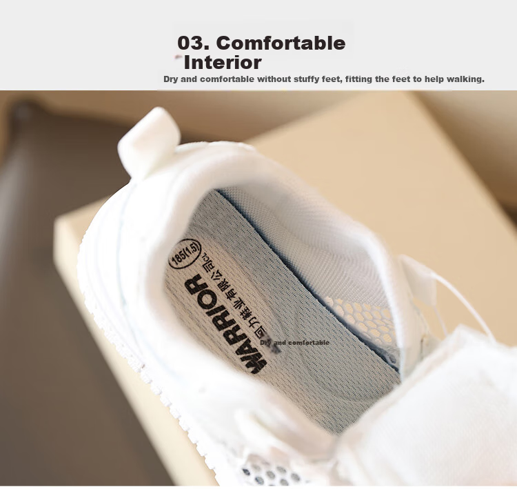 Warrior Children's White Sneakers, Breathable Mesh Running Shoes, Summer Breathable Skateboard Shoes, WZ(CL)-0513, White-Pink Size 30 4