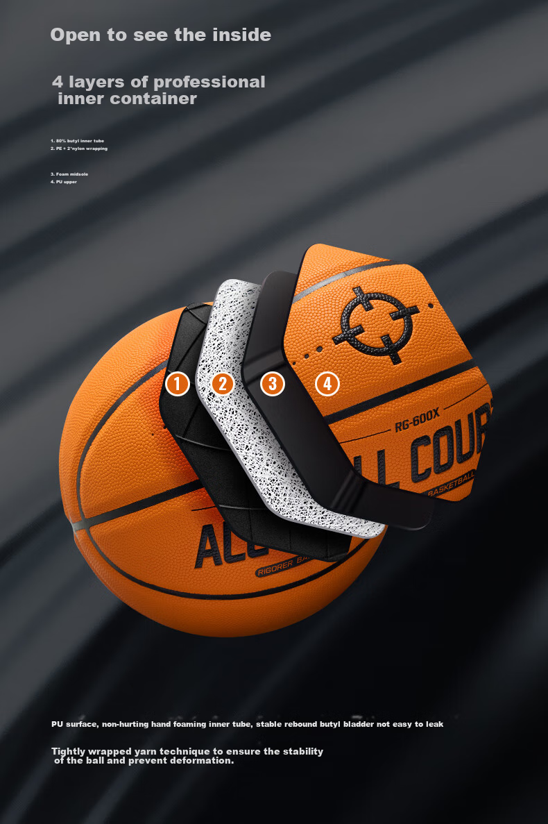 Zhunzhe RG600X Master Technology PU Basketball Size 7 Standard Indoor Outdoor Wear-Resistant Game Training Ball King of Hand Feel 4