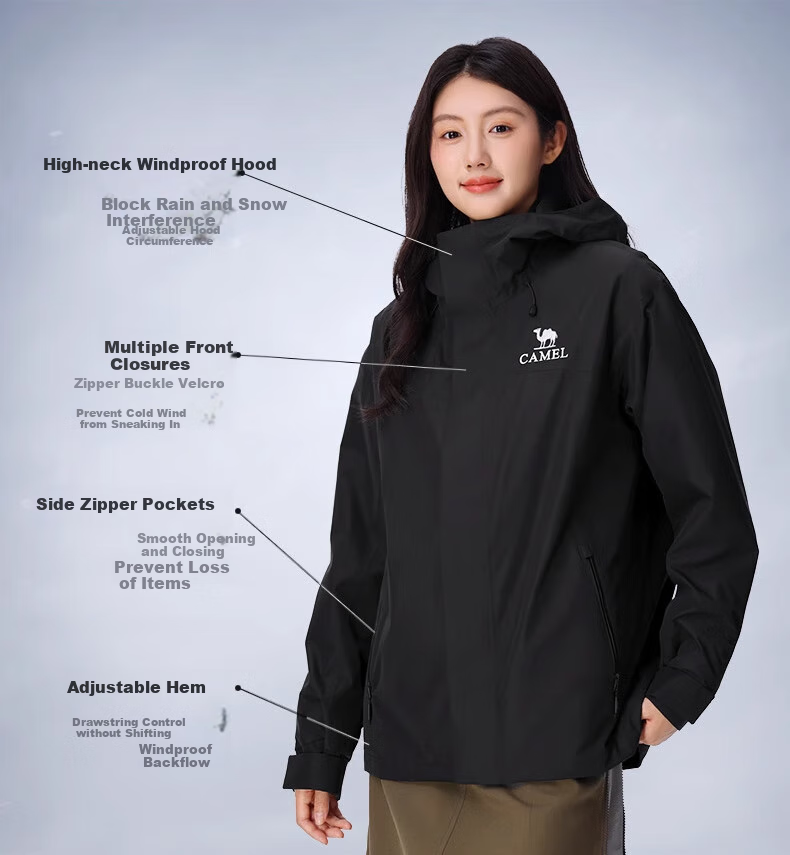 CAMEL Women's Three-In Jacket, Casual Outdoor Windproof And Waterproof Mountaineering Coat, 734CATG614, Phantom Black, Size S 5