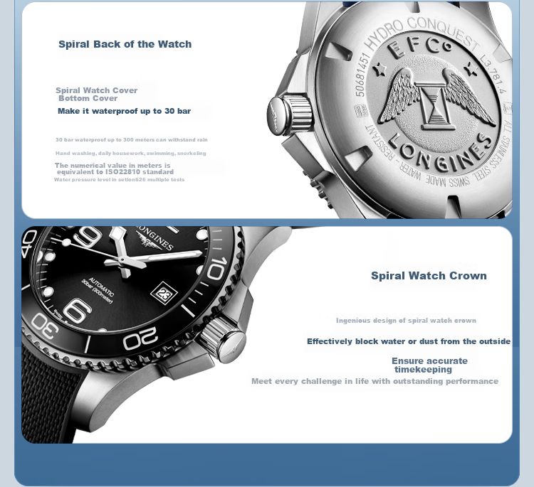 LONGINES Swiss Watch, Conquest Diving Series Men's Rubber Strap Mechanical Watch L37824569 3