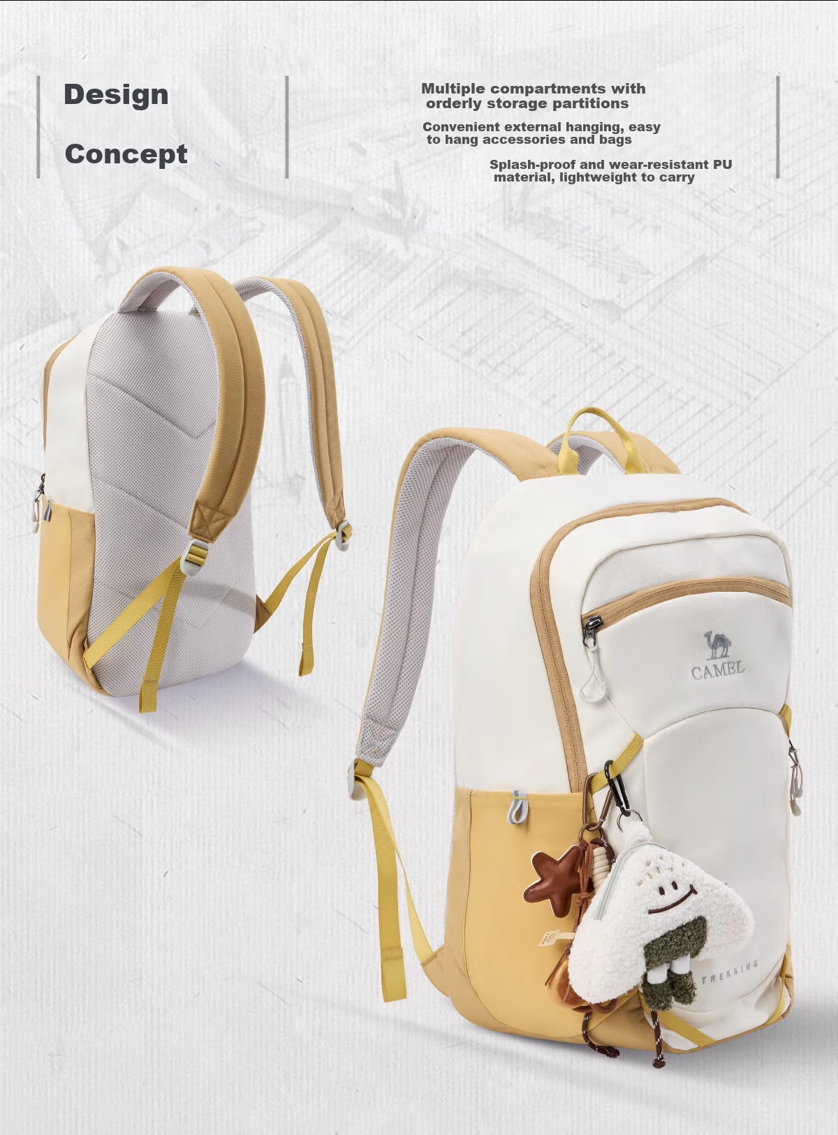 CAMEL Travel Leisure Backpack, Lightweight Women's Travel Backpack, Large Capacity Laptop Bag, Outdoor Hiking Pack 1026 4