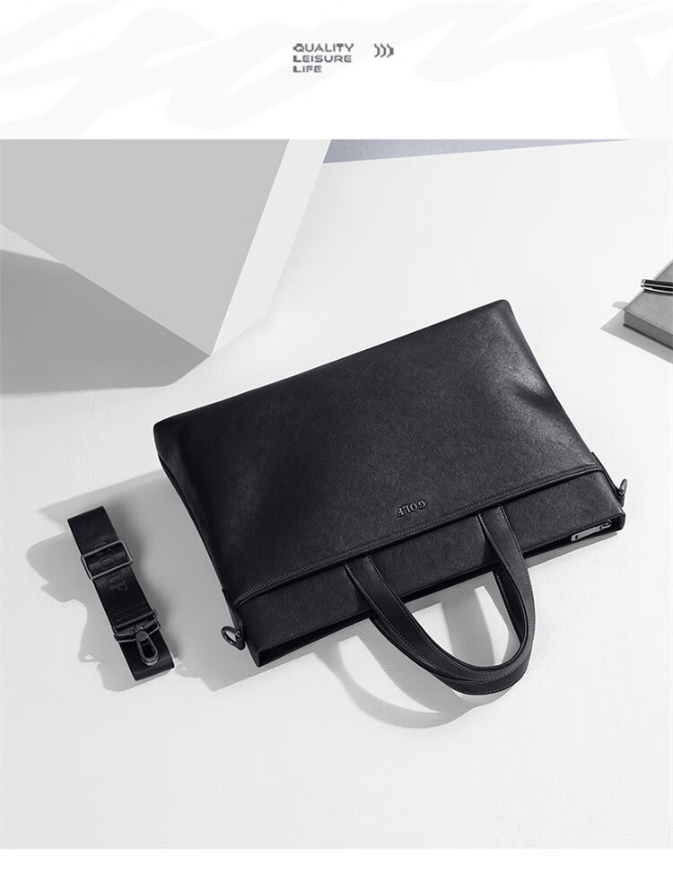 GOLF Business Briefcase Men's Soft Leather 14/16 Inch Laptop Bag Shoulder Crossbody Office Document Bag 15