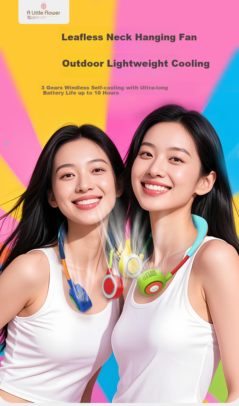 ALittleFlower Neck Fan for Children, Cooling Neck Fan 2026 New Model with Ultra-Long Battery Life, Quiet Operation, Ultra-Lightweight, Temperature Reduction, Foldable Mini Neck-Hanging Small Fan, Ideal Choice for Students during Summer Vacatio 1