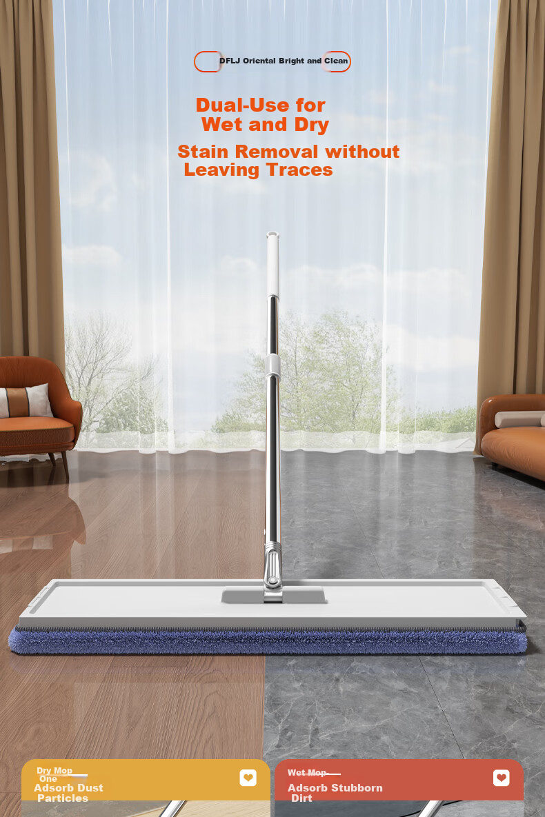 Dongfangliangjie Mop, Household All-In 40cm Large Size, No-Hand Wet And Dry Flat Mop with Storage Tank, Direct Drainage for Dirty Water 8