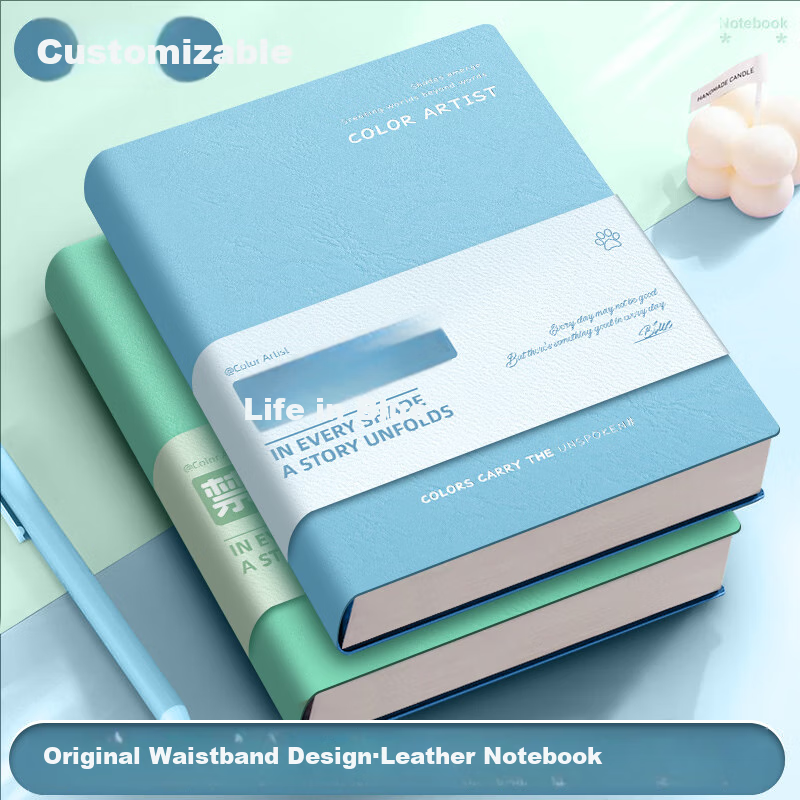Faramon Notebook, High-Quality A5/240 Pages, Thick Leather Cover, Creative Waistband Diary, Office Meeting Record Book, Customizable, Blue