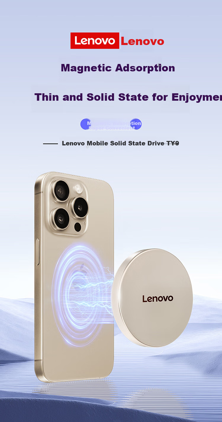 Lenovo Magnetic Movable Solid State Drive (PSSD), Type-C USB3.2 Nvme, 2000MB/s Read Speed, Magnetic Phone Direct Connection, TY9 Obsidian Gold (2TB) 1