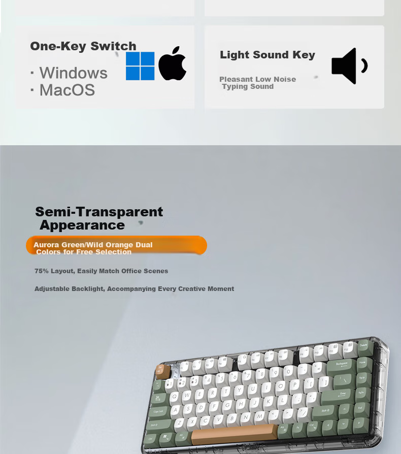 ASUS Jelly 75 Three-Mode Wireless 75% Mechanical Keyboard Full Hot-Swappable Gasket Structure Quiet Keys macOS Compatible Office Keyboard Wilderness Orange 3