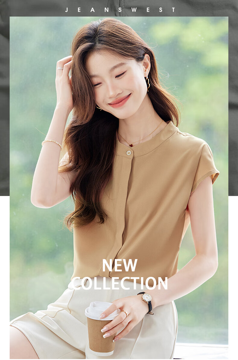 Jeanswest Women's Orange Round Neck Short Sleeve Cardigan Shirt Summer Elegant High-Quality Commuter Versatile Top 2XL 1