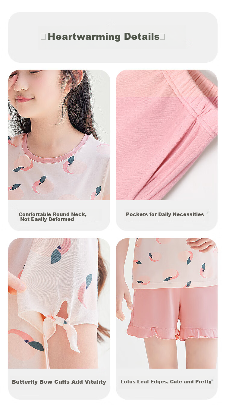Hodohome [Same As in Mall], Children's Pajamas, Girls' Modal Cool-Feel Short-Sleeve Loungewear, Air Conditioning Wear, 318, Size 150 8