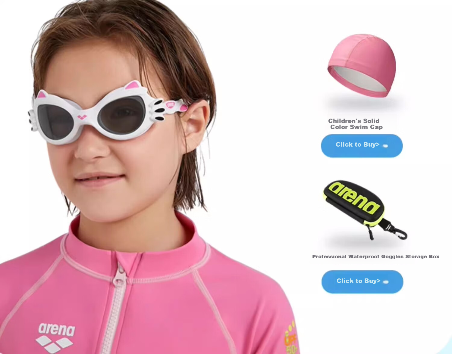 Arena Children's Swimming Goggles, Cute Cartoon Amusement Park Cat Design, High-Definition Anti-Fog Non-Coated Sports Leisure Swimming Goggles 7