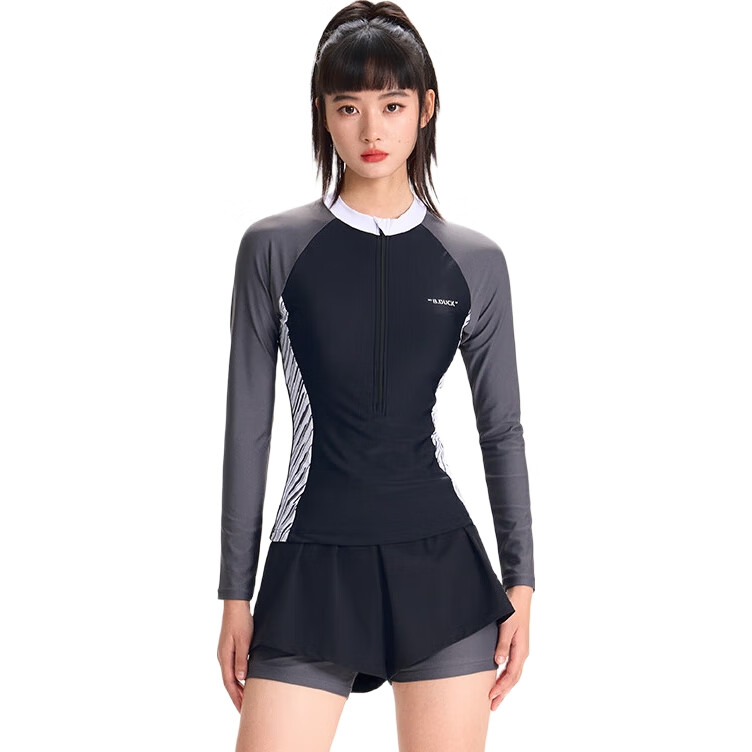 B.Duck Women's Two-Piece Swimsuit with Long Sleeves And Boyshorts, Sun Protection, Conservative, Slimming, Suitable for Hot Springs And Swimming