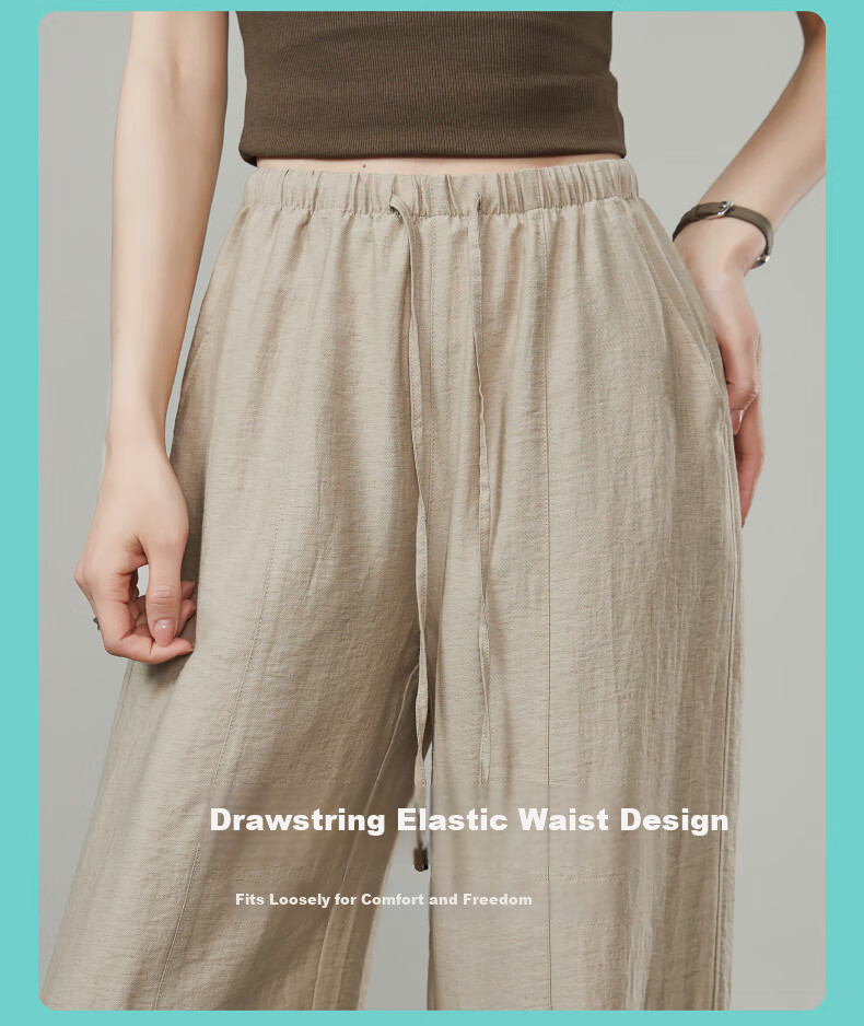 ESE-Y Ice Linen Wide-Leg Pants for Women, New Summer 2025 Style, Linen Light-Weighted Outfit, Yamamoto White Straight-Leg Pants, Beige, Size 30 12