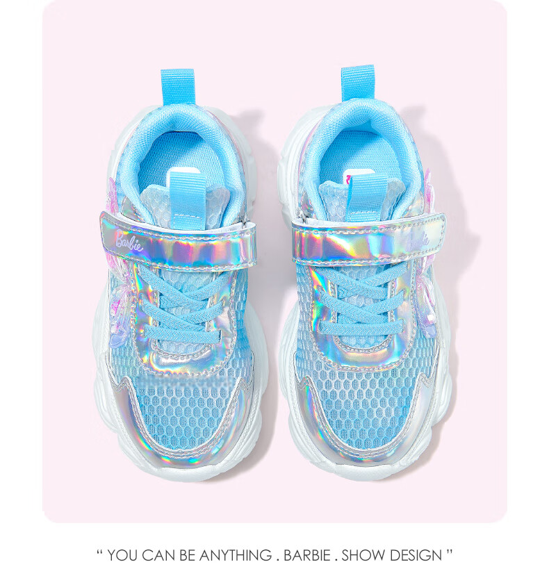 Barbie Girls' Spring And Autumn Princess Style Outdoor Running Shoes, Travel Student Dad Shoes Sneakers DA6707 Blue Size 30 12